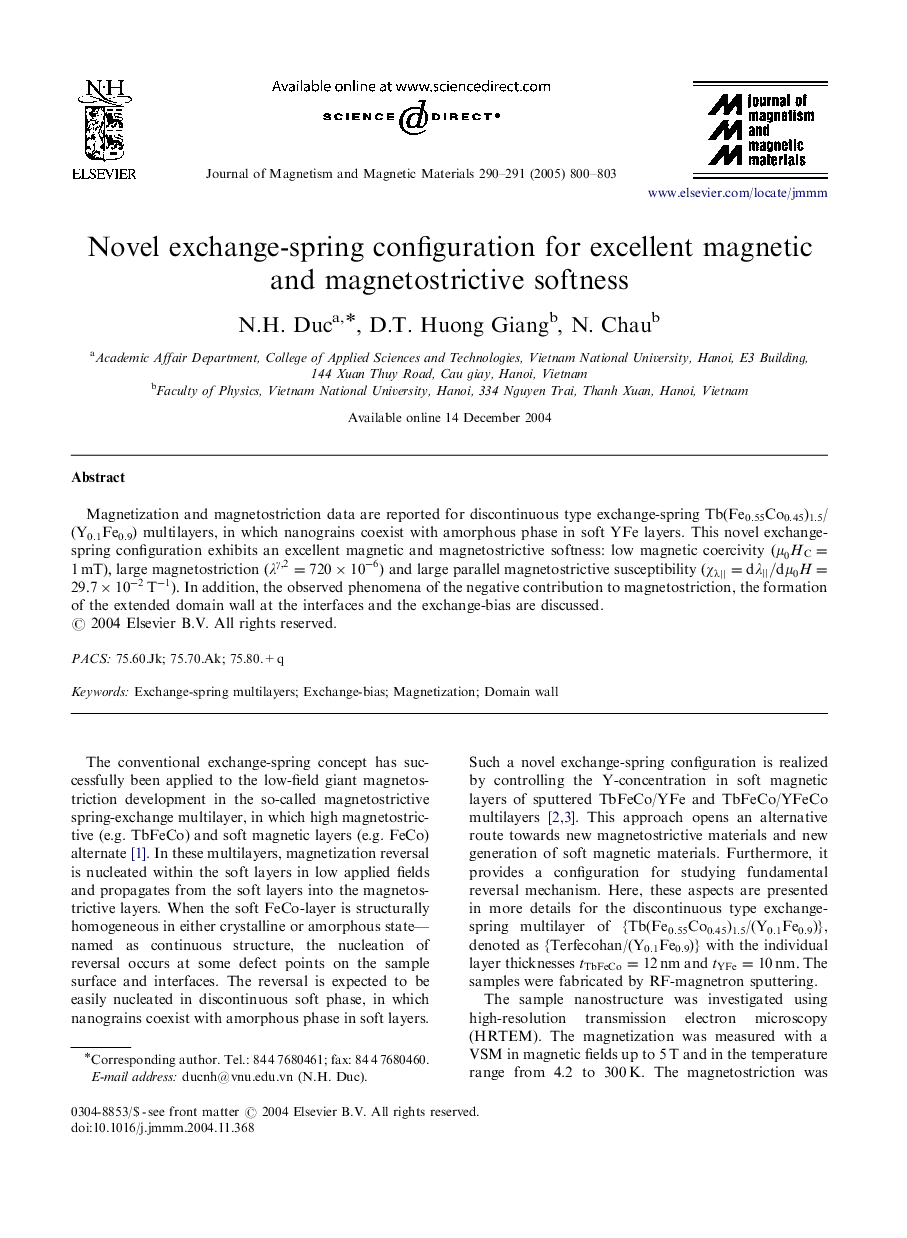 Novel exchange-spring configuration for excellent magnetic and magnetostrictive softness