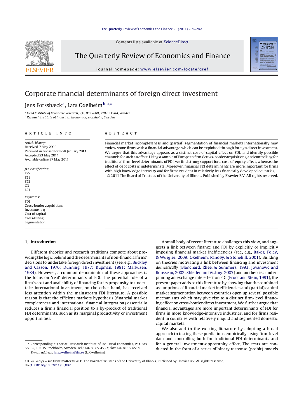 عکس صفحه اول مقاله: Corporate financial determinants of foreign direct investment Corporate financial determinants of foreign direct investment