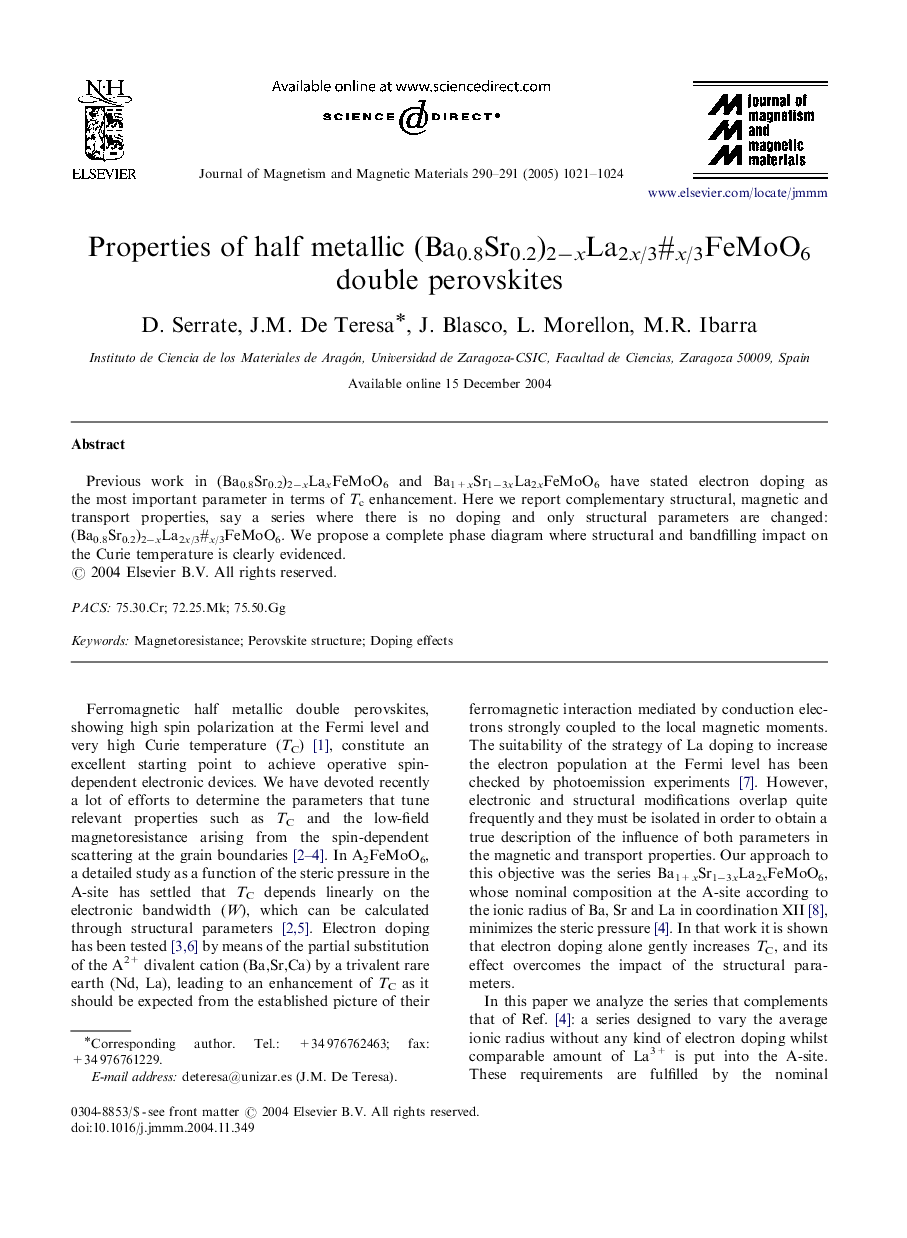 Properties of half metallic (Ba0.8Sr0.2)2âxLa2x/3#x/3FeMoO6 double perovskites