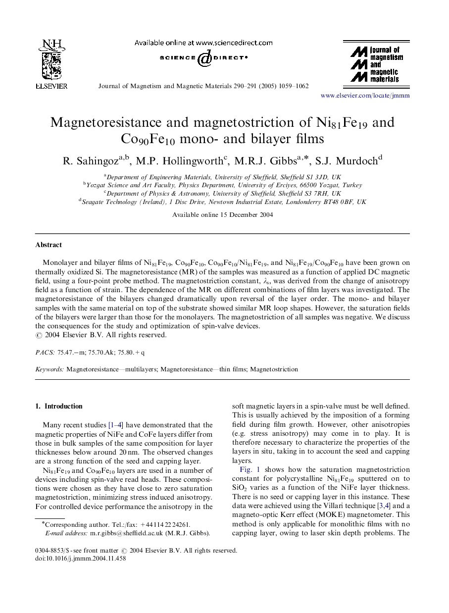 Magnetoresistance and magnetostriction of Ni81Fe19 and Co90Fe10 mono- and bilayer films