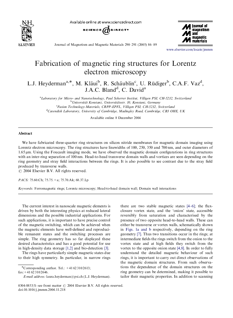 Fabrication of magnetic ring structures for Lorentz electron microscopy