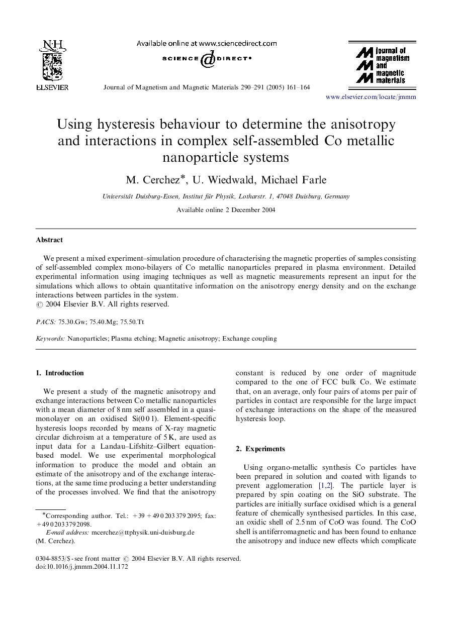 Using hysteresis behaviour to determine the anisotropy and interactions in complex self-assembled Co metallic nanoparticle systems