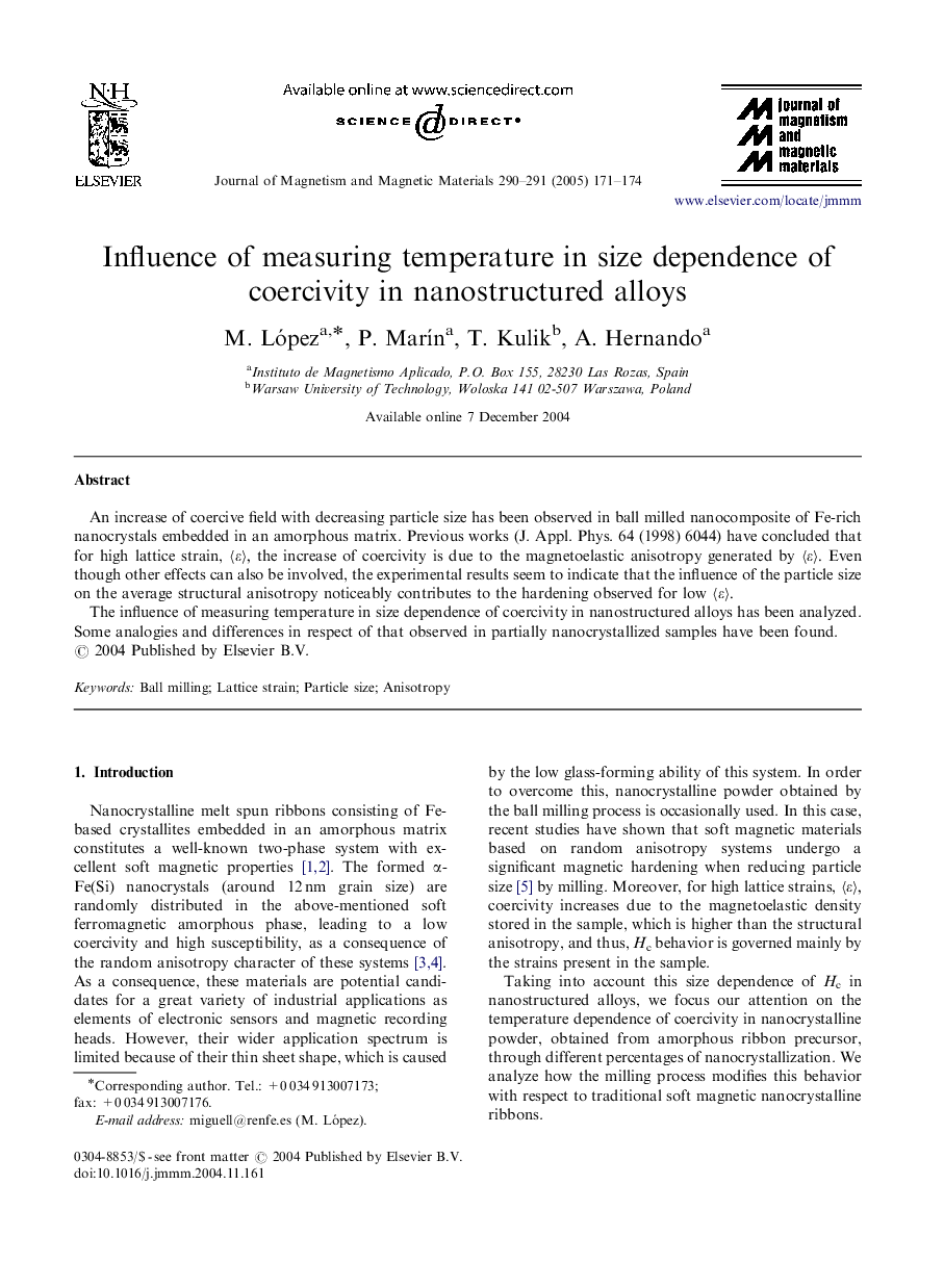 Influence of measuring temperature in size dependence of coercivity in nanostructured alloys