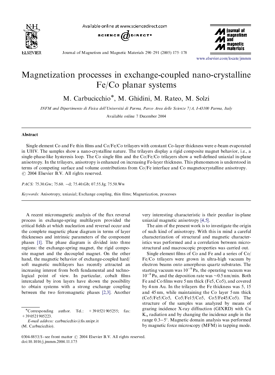 Magnetization processes in exchange-coupled nano-crystalline Fe/Co planar systems