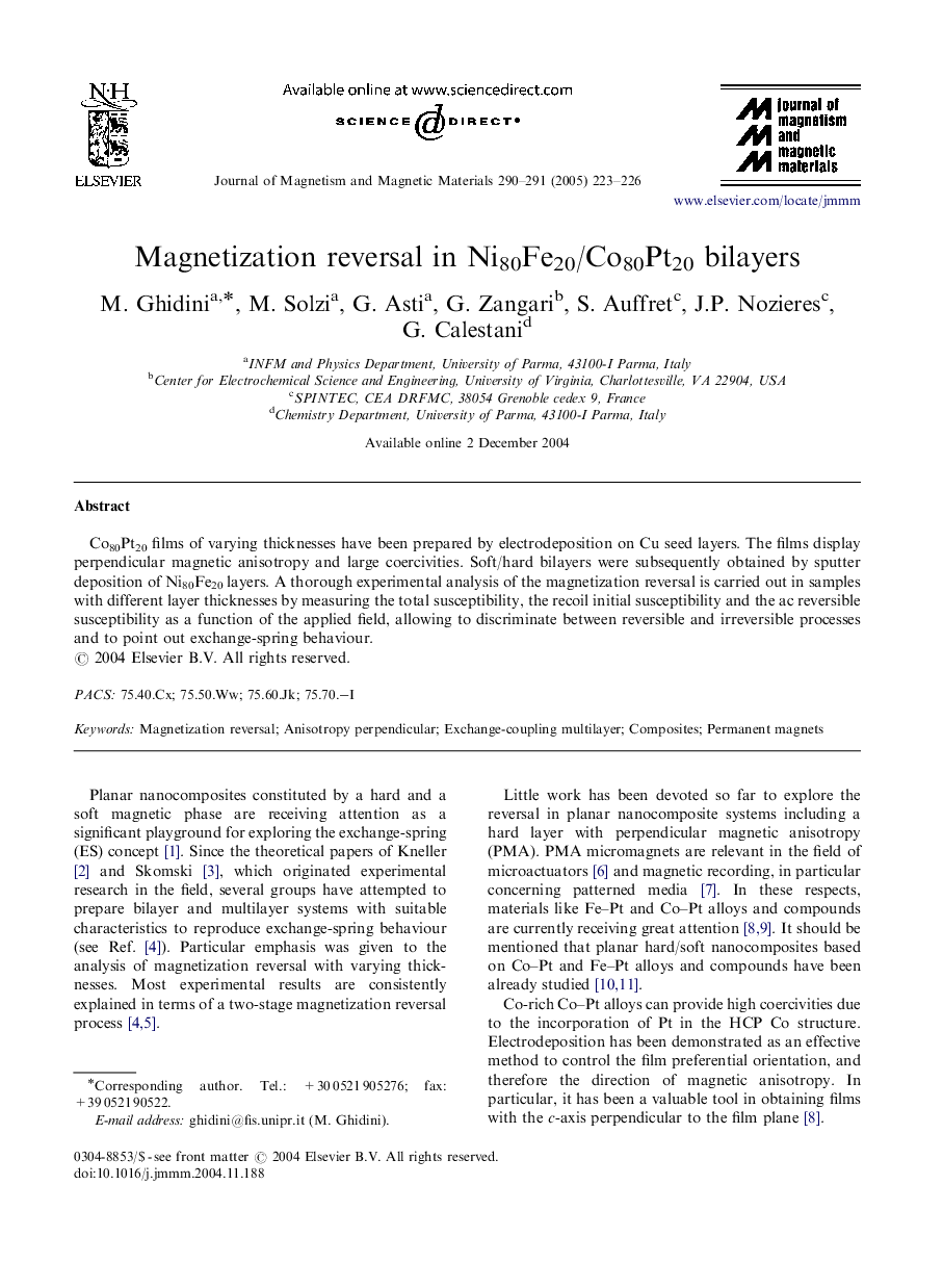 Magnetization reversal in Ni80Fe20/Co80Pt20 bilayers