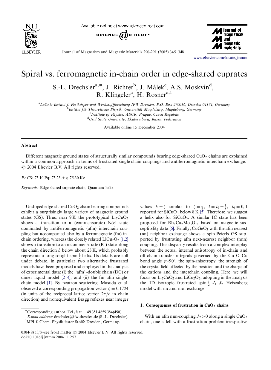 Spiral vs. ferromagnetic in-chain order in edge-shared cuprates