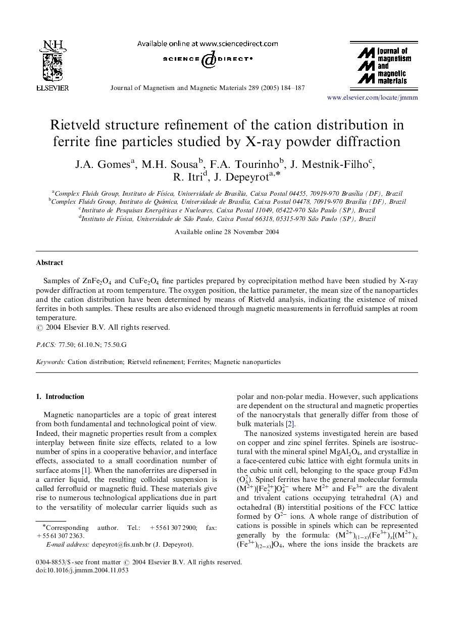 Rietveld structure refinement of the cation distribution in ferrite fine particles studied by X-ray powder diffraction