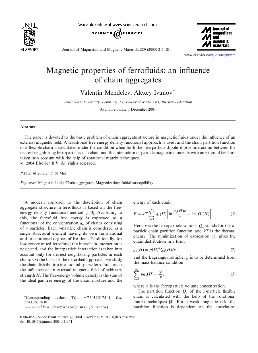 Magnetic properties of ferrofluids: an influence of chain aggregates