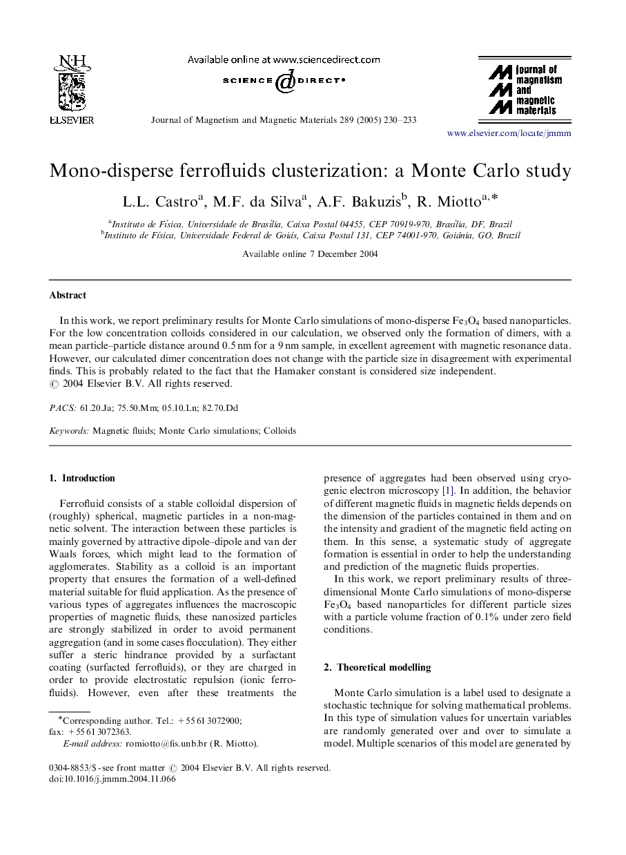 Mono-disperse ferrofluids clusterization: a Monte Carlo study