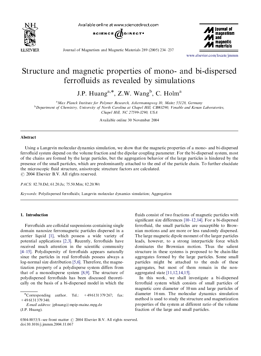 Structure and magnetic properties of mono- and bi-dispersed ferrofluids as revealed by simulations