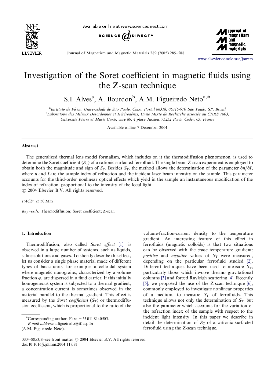 Investigation of the Soret coefficient in magnetic fluids using the Z-scan technique