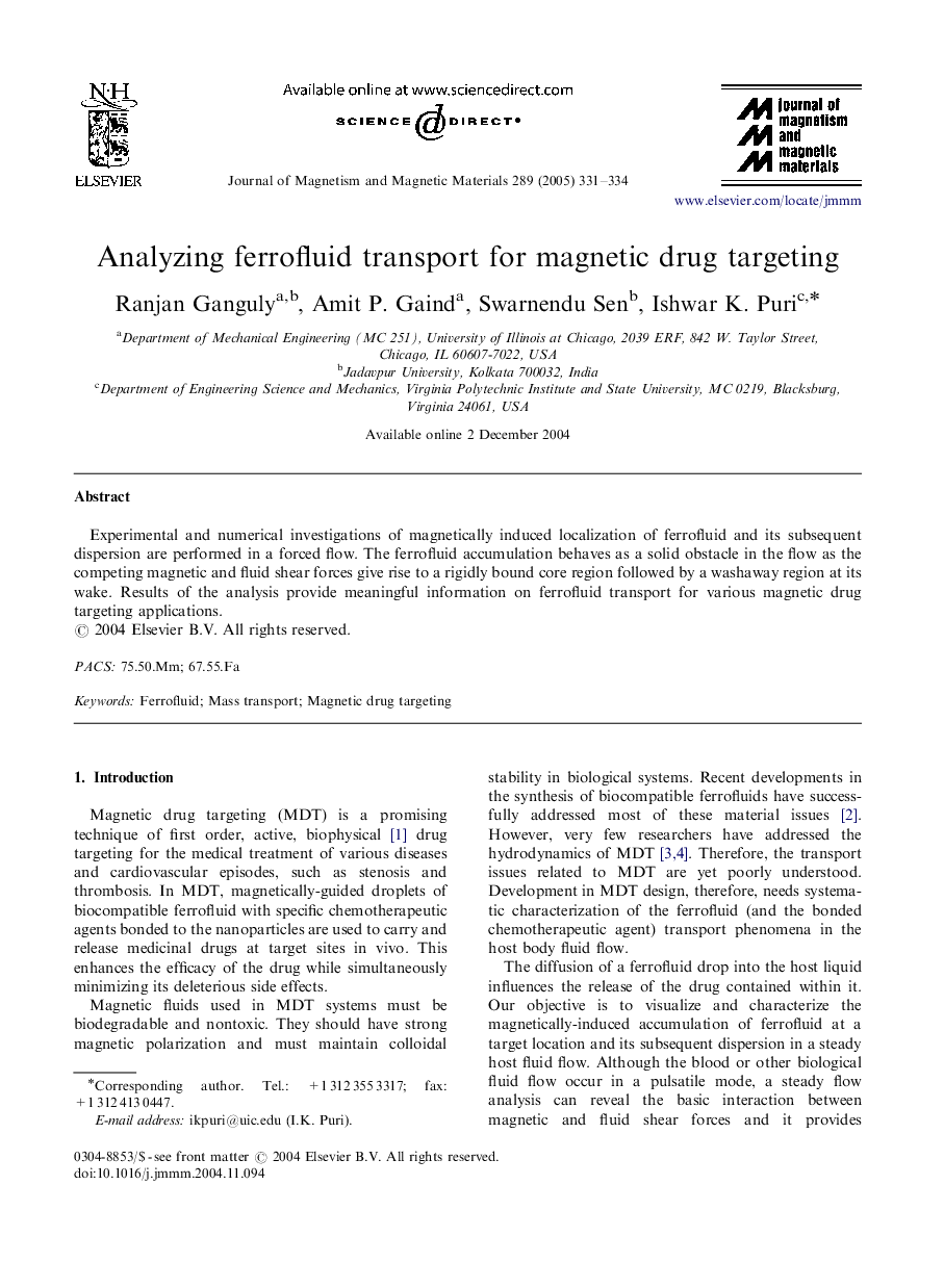 Analyzing ferrofluid transport for magnetic drug targeting