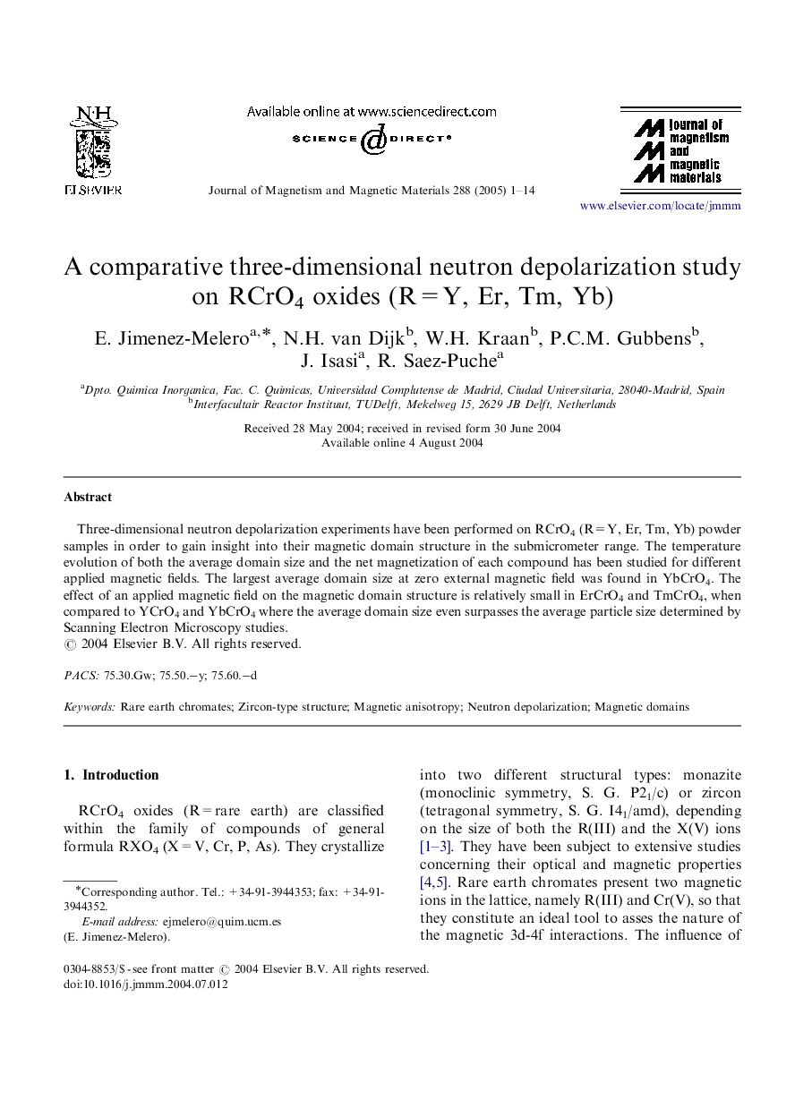 A comparative three-dimensional neutron depolarization study on RCrO4 oxides (R=Y, Er, Tm, Yb)