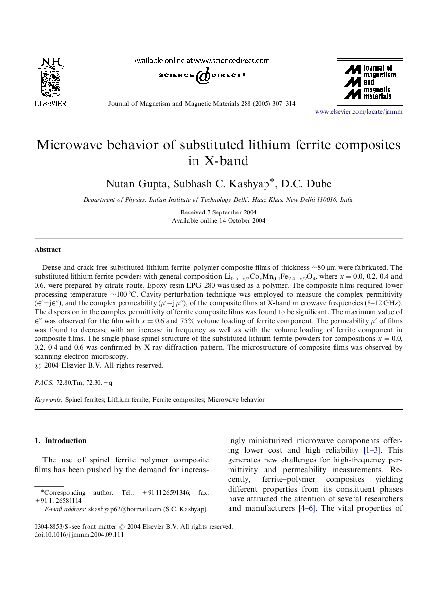 Microwave behavior of substituted lithium ferrite composites in X-band