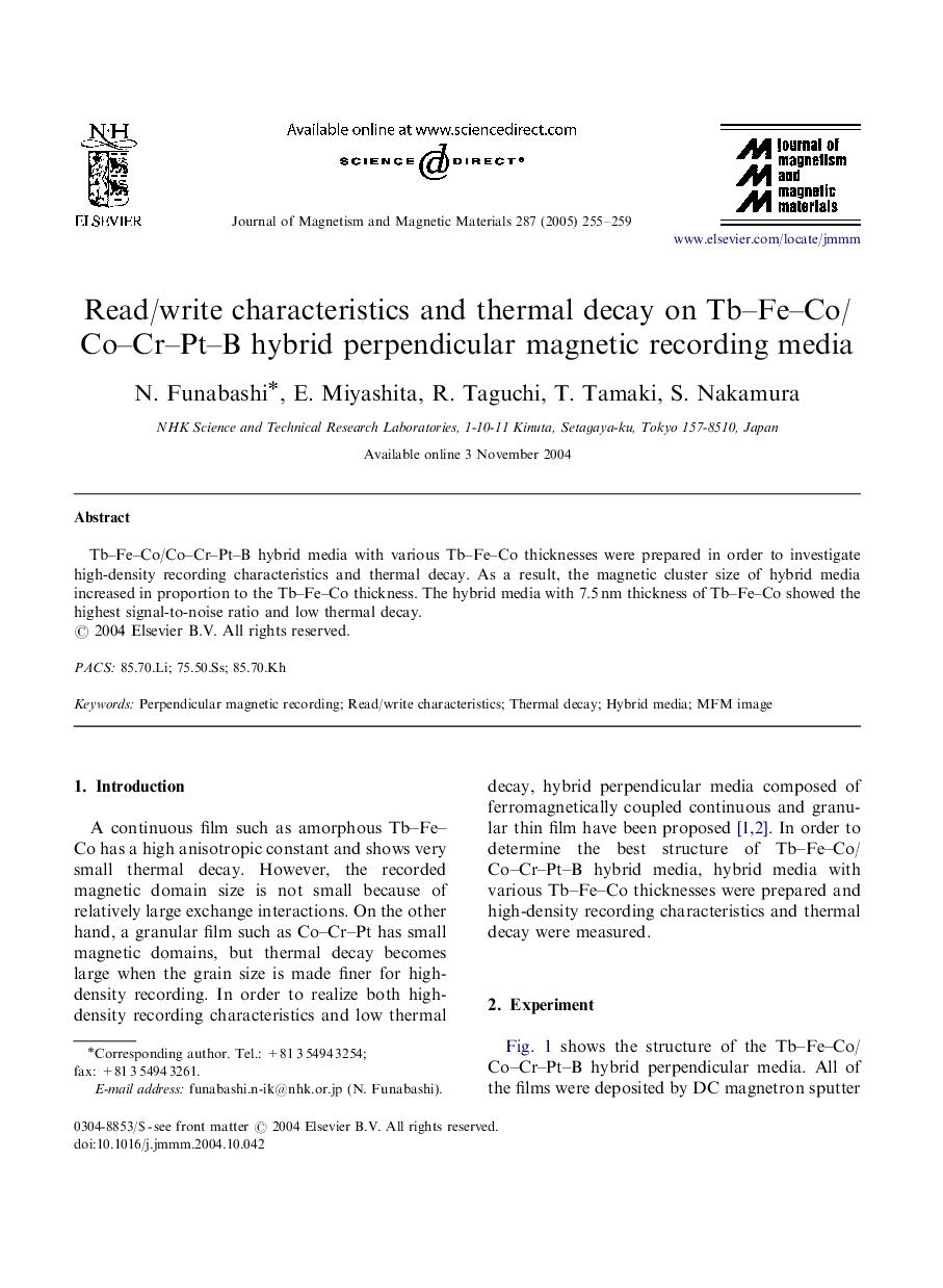 Read/write characteristics and thermal decay on Tb-Fe-Co/Co-Cr-Pt-B hybrid perpendicular magnetic recording media