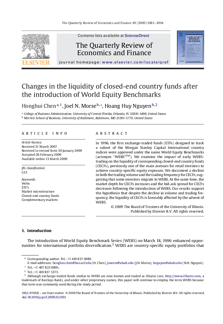 Changes in the liquidity of closed-end country funds after the introduction of World Equity Benchmarks