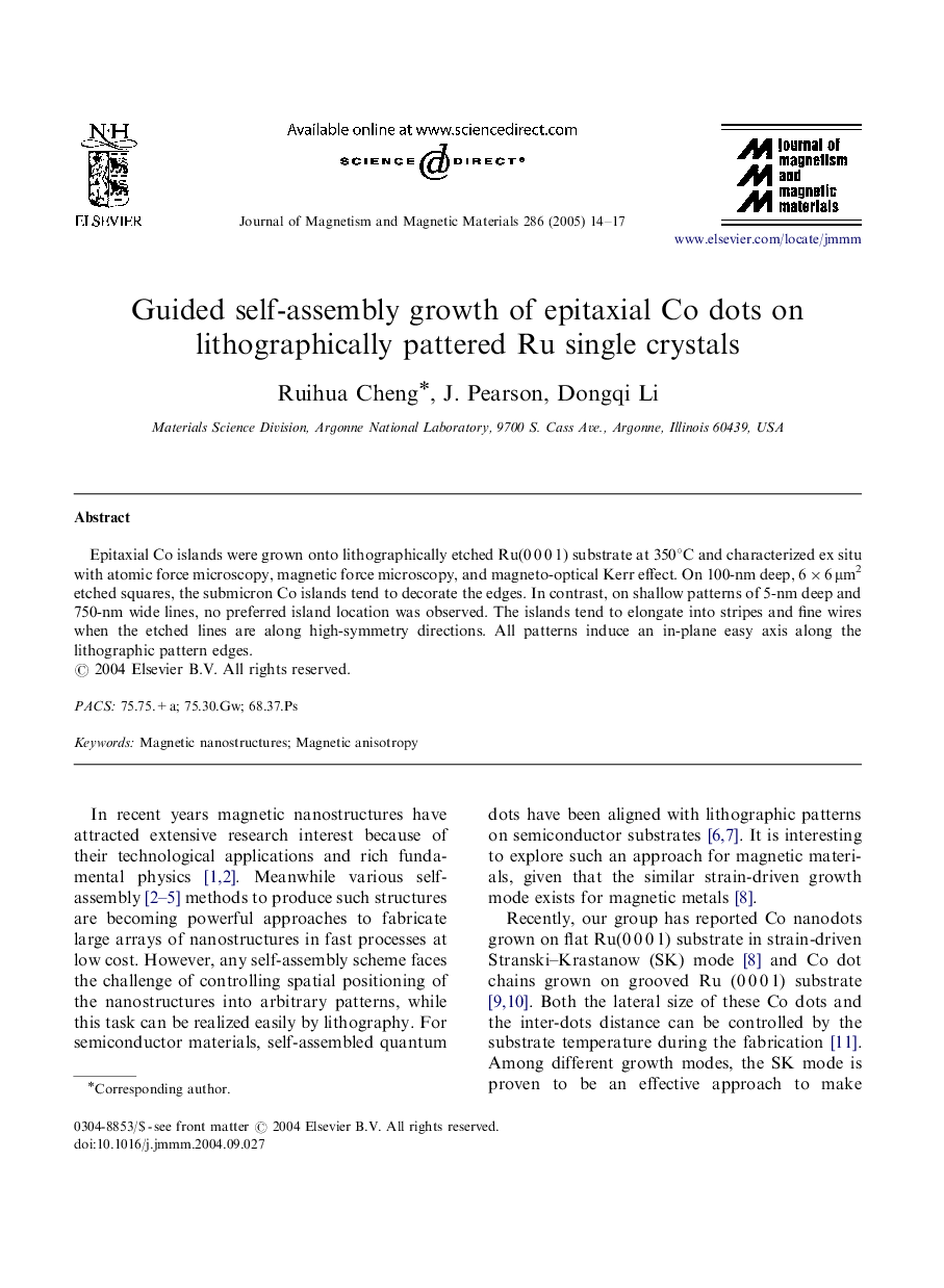 Guided self-assembly growth of epitaxial Co dots on lithographically pattered Ru single crystals