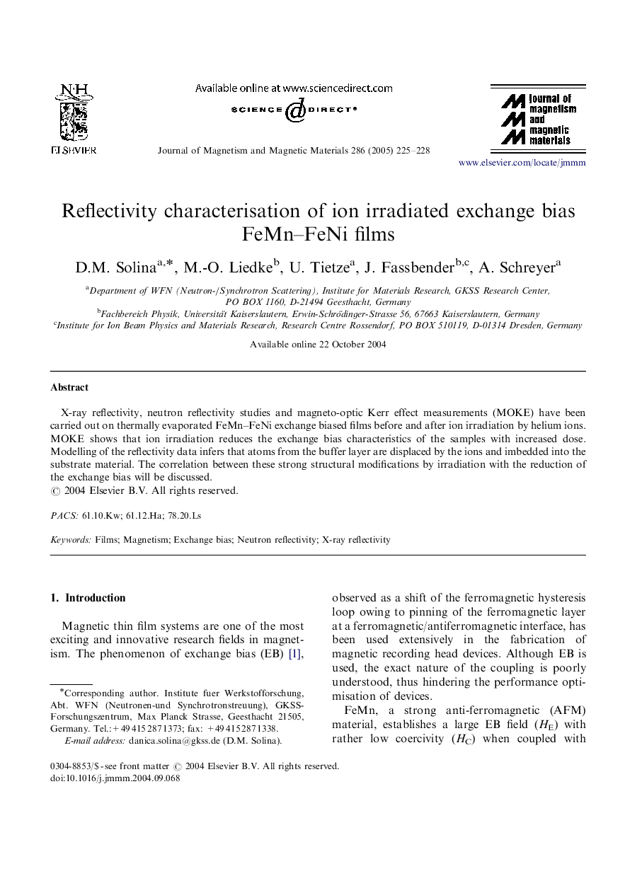 Reflectivity characterisation of ion irradiated exchange bias FeMn-FeNi films