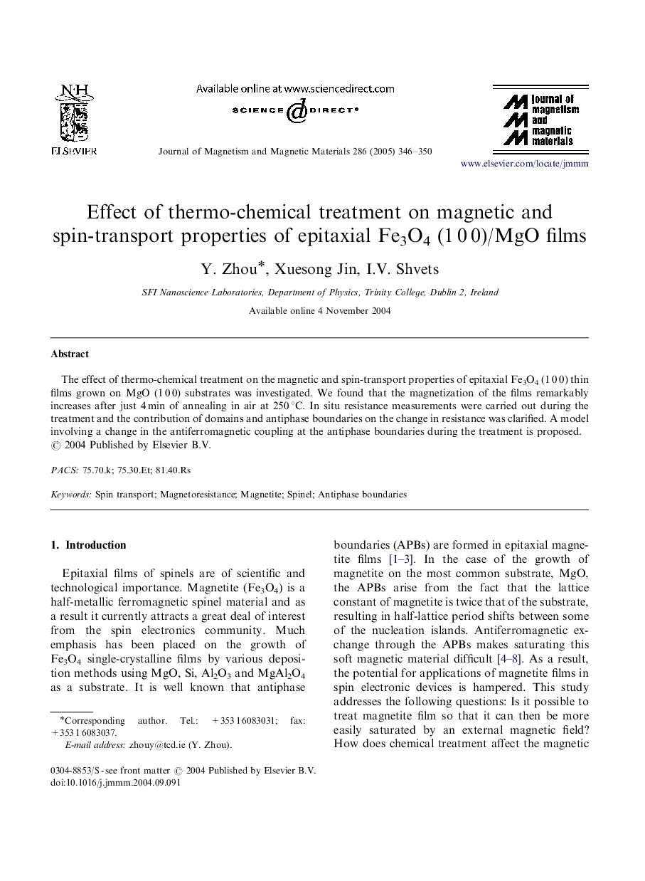 Effect of thermo-chemical treatment on magnetic and spin-transport properties of epitaxial Fe3O4 (1Â 0Â 0)/MgO films