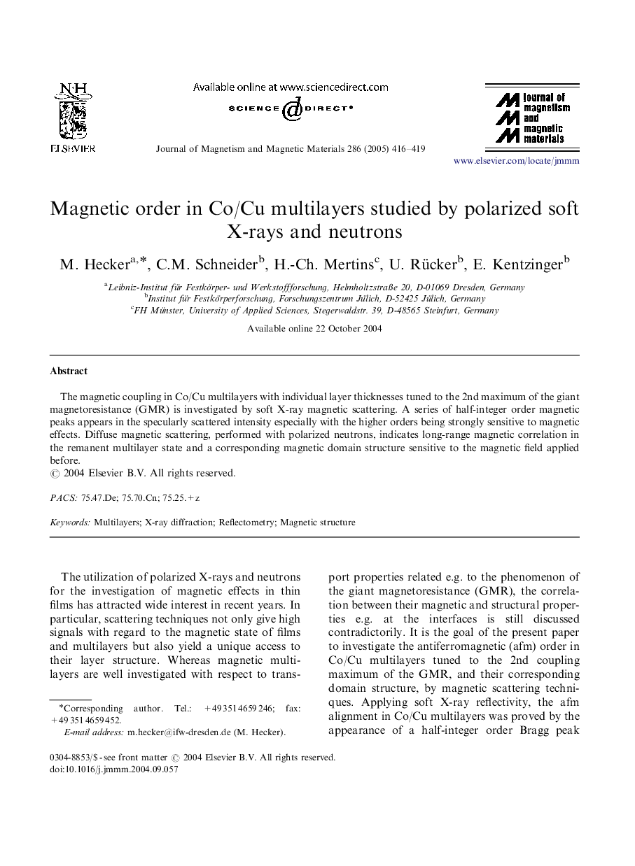 Magnetic order in Co/Cu multilayers studied by polarized soft X-rays and neutrons