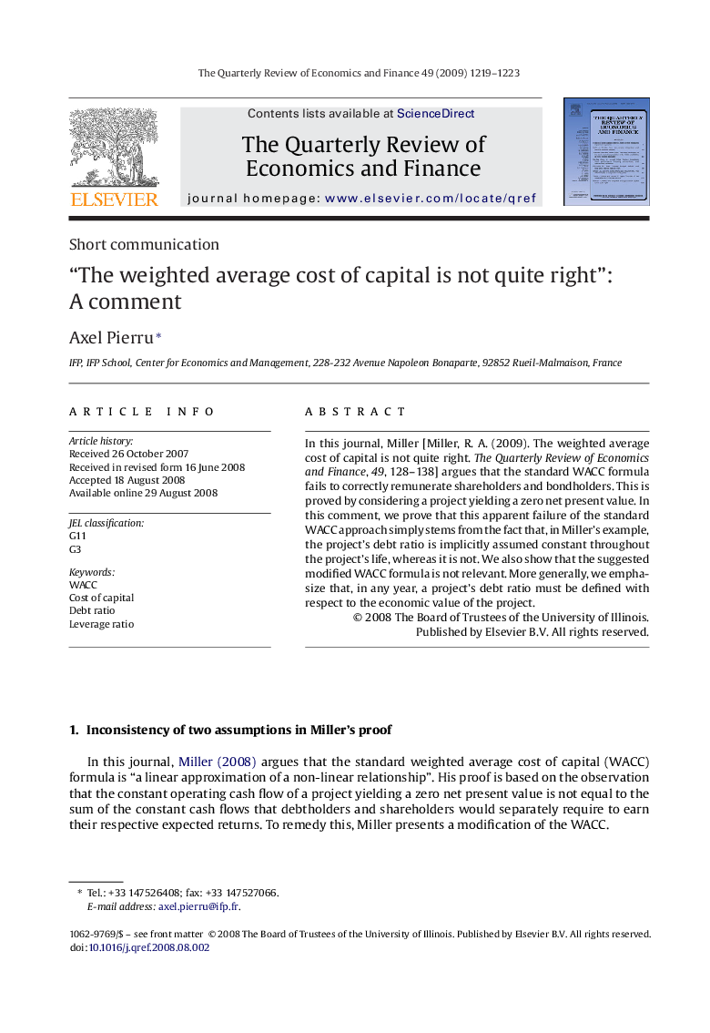 “The weighted average cost of capital is not quite right”: A comment