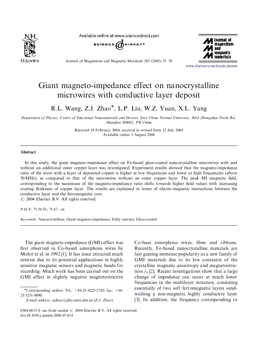 Giant magneto-impedance effect on nanocrystalline microwires with conductive layer deposit