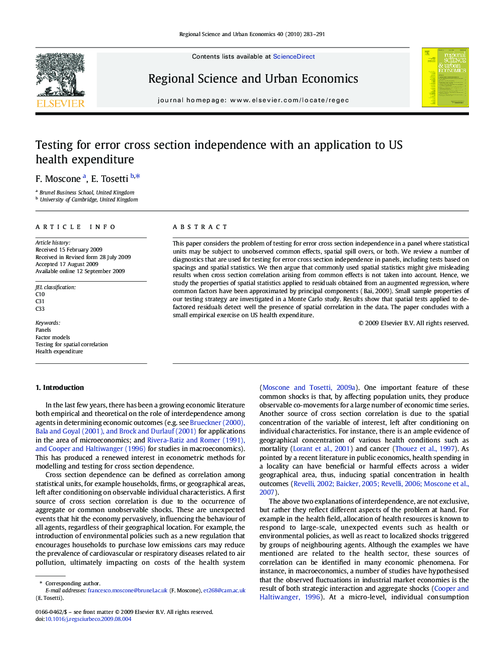 Testing for error cross section independence with an application to US health expenditure