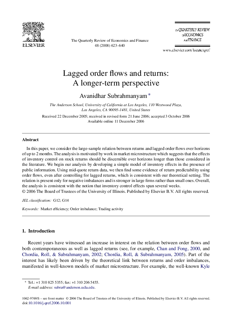 Lagged order flows and returns: A longer-term perspective