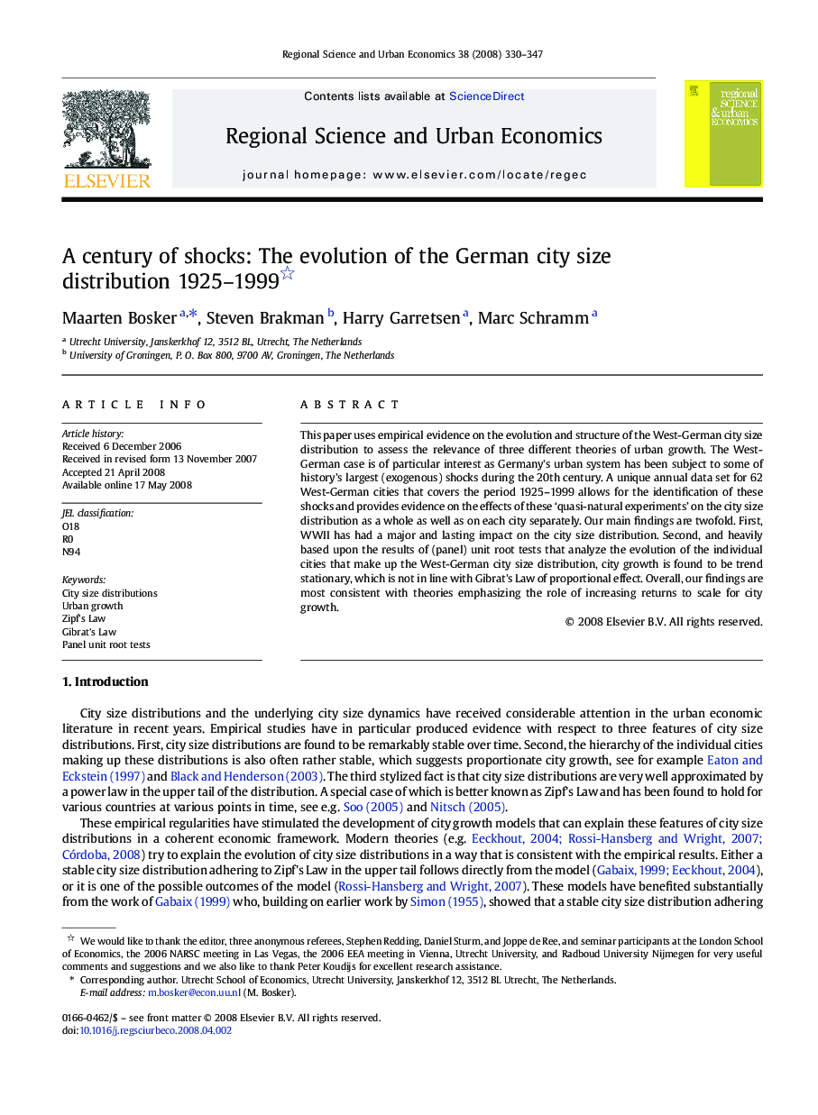A century of shocks: The evolution of the German city size distribution 1925–1999 
