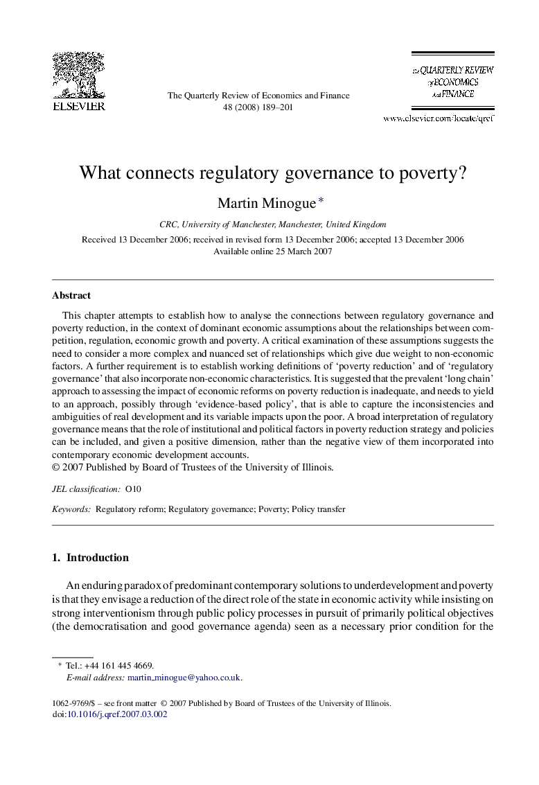 What connects regulatory governance to poverty?