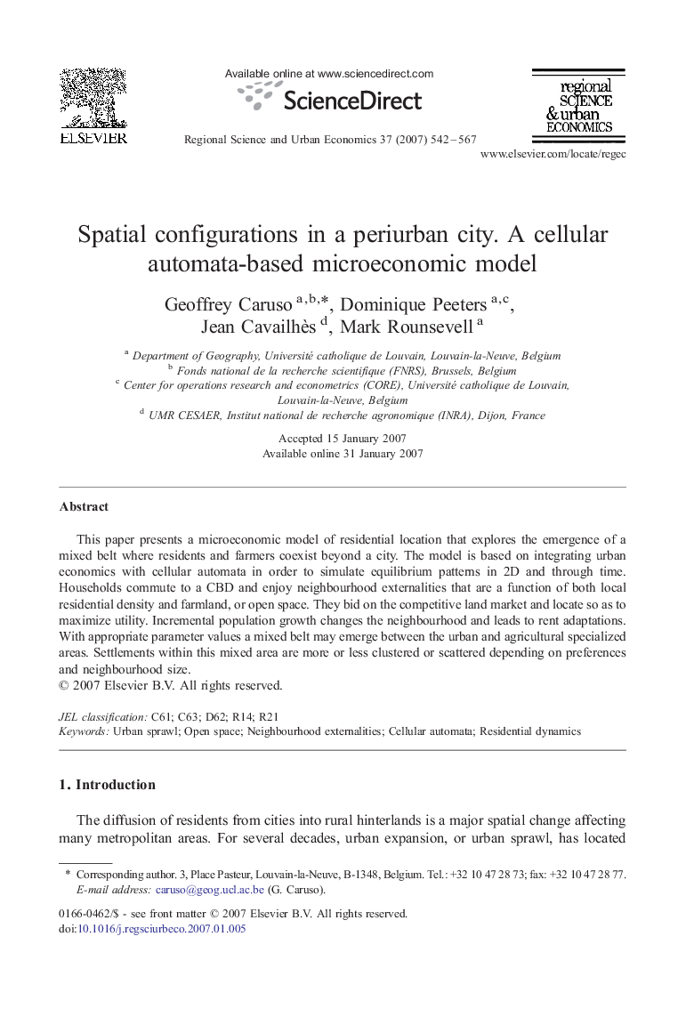 عکس صفحه اول مقاله: Spatial configurations in a periurban city. A cellular automata-based microeconomic model Spatial configurations in a periurban city. A cellular automata-based microeconomic model