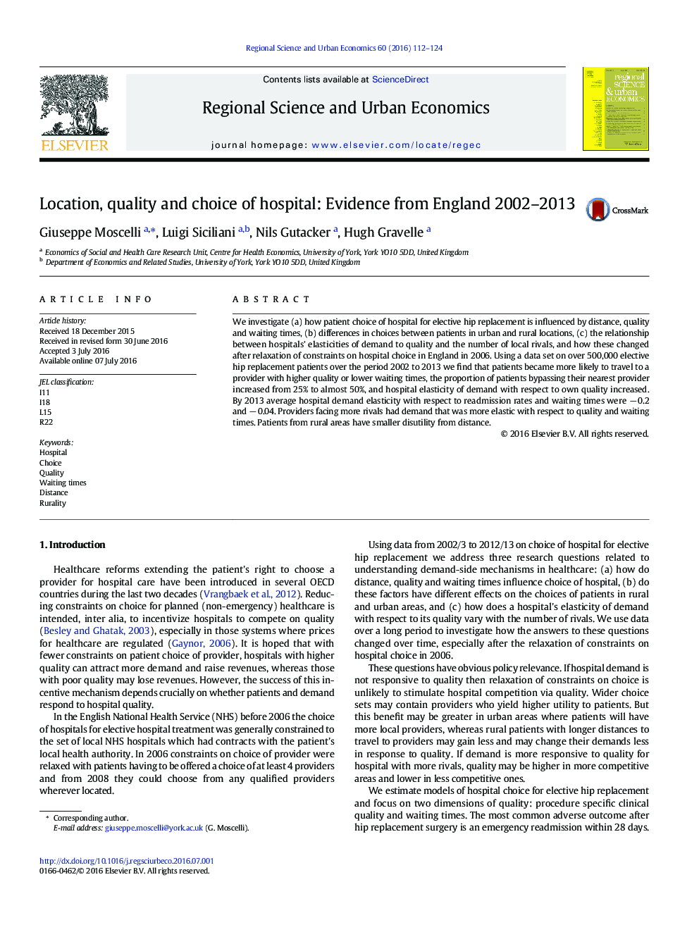 Location, quality and choice of hospital: Evidence from England 2002–2013