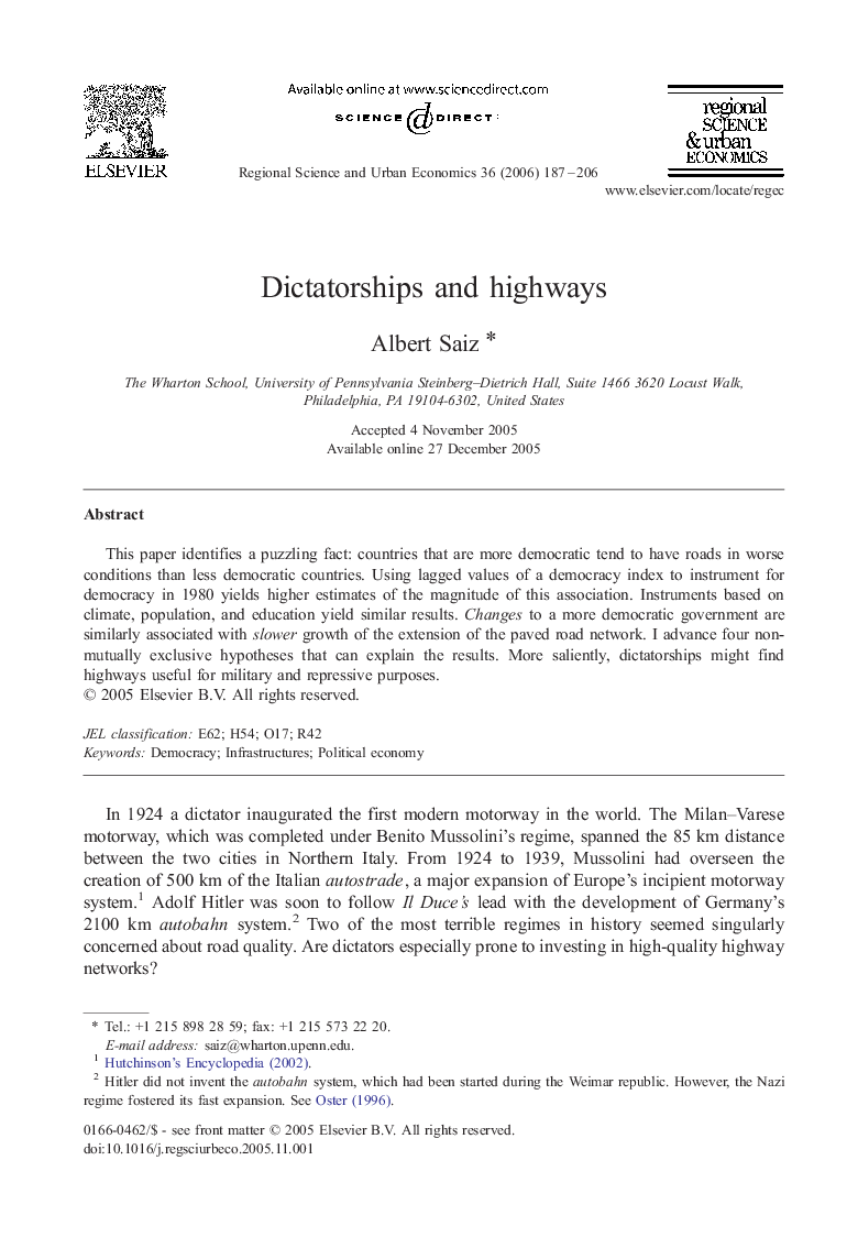 Dictatorships and highways