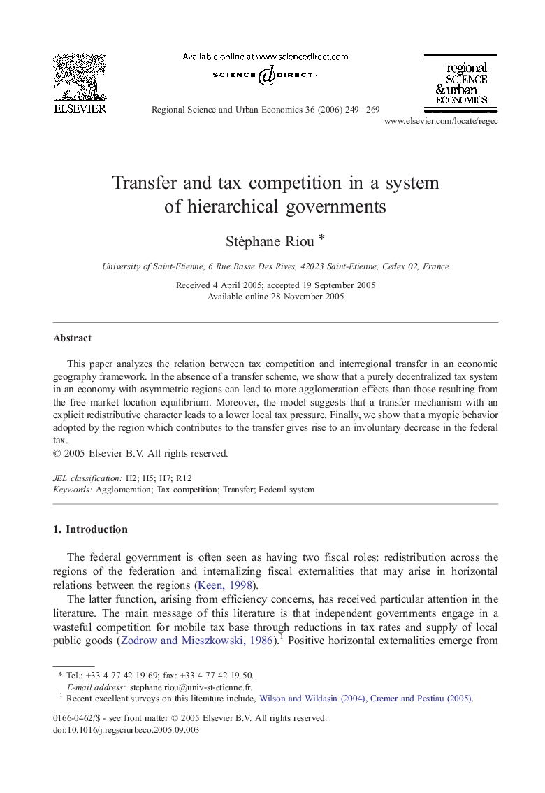 Transfer and tax competition in a system of hierarchical governments