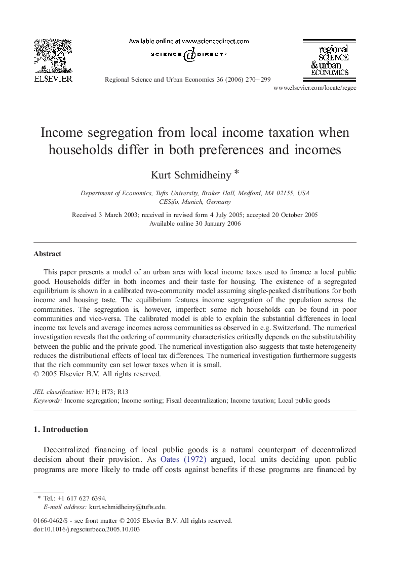 Income segregation from local income taxation when households differ in both preferences and incomes
