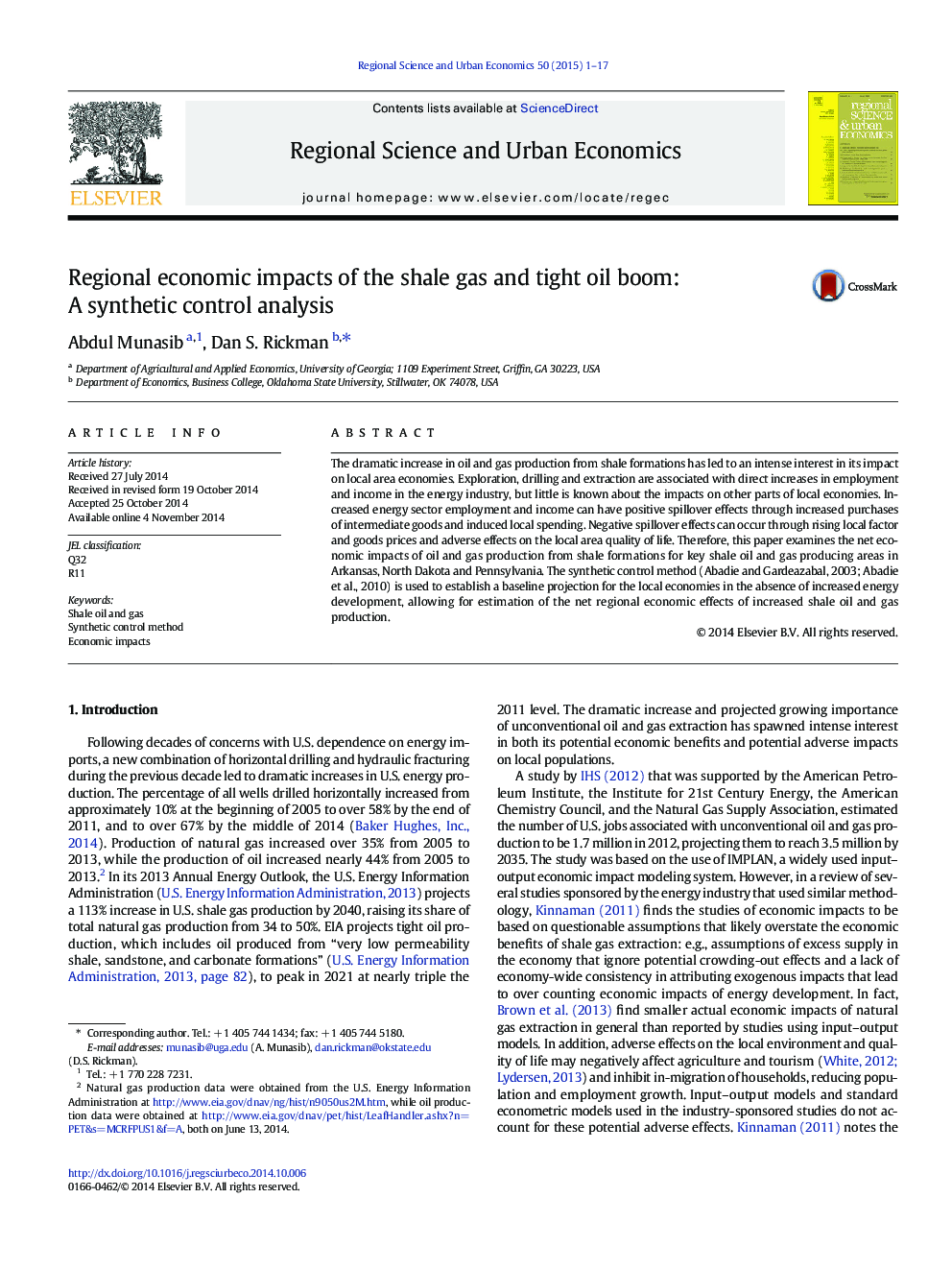 Regional economic impacts of the shale gas and tight oil boom: A synthetic control analysis