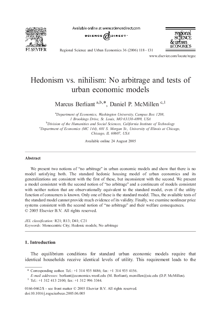 Hedonism vs. nihilism: No arbitrage and tests of urban economic models