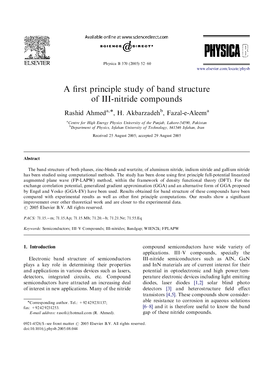 A first principle study of band structure of III-nitride compounds