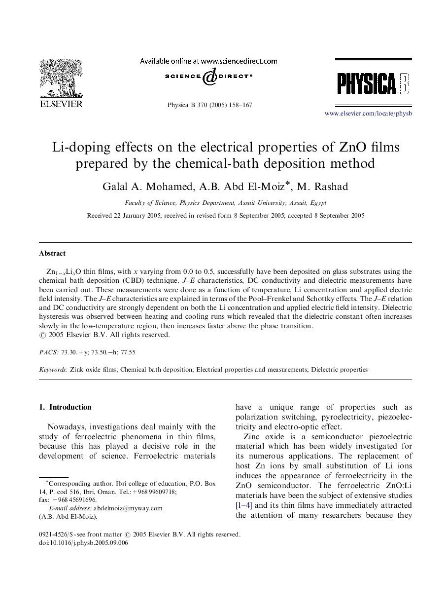 Li-doping effects on the electrical properties of ZnO films prepared by the chemical-bath deposition method