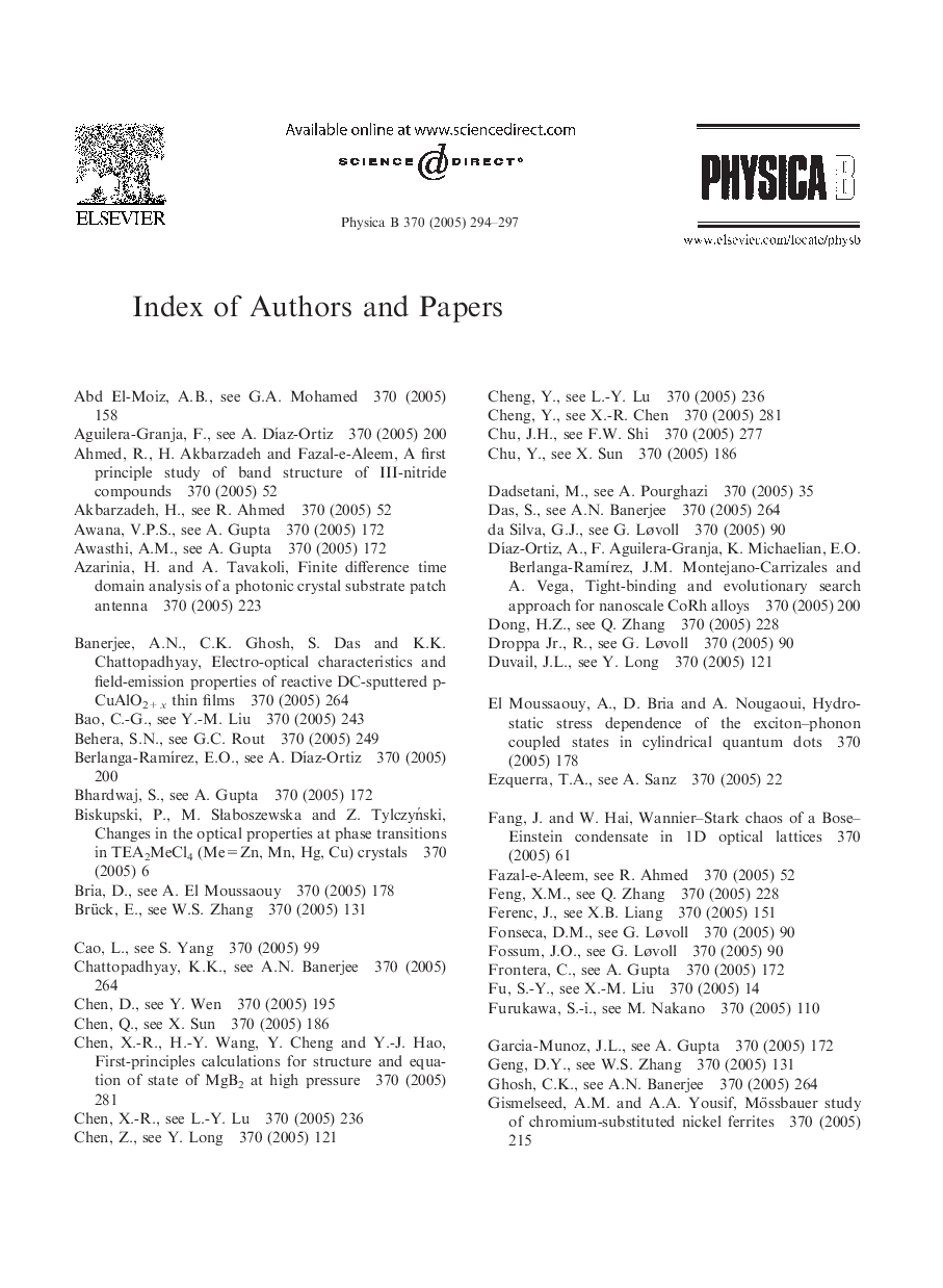 Index of Authors and Papers