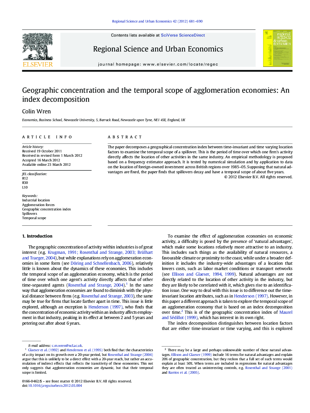 Geographic concentration and the temporal scope of agglomeration economies: An index decomposition