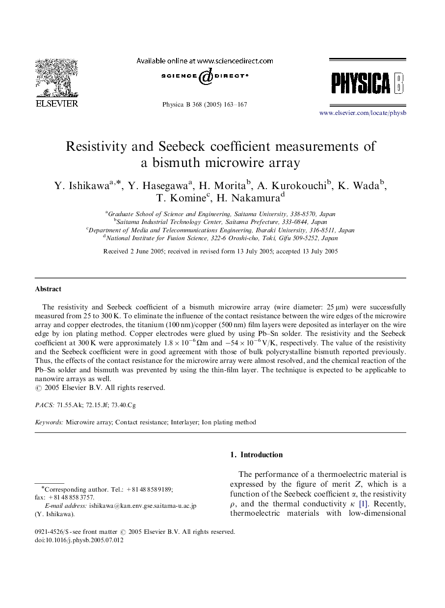 Resistivity and Seebeck coefficient measurements of a bismuth microwire array