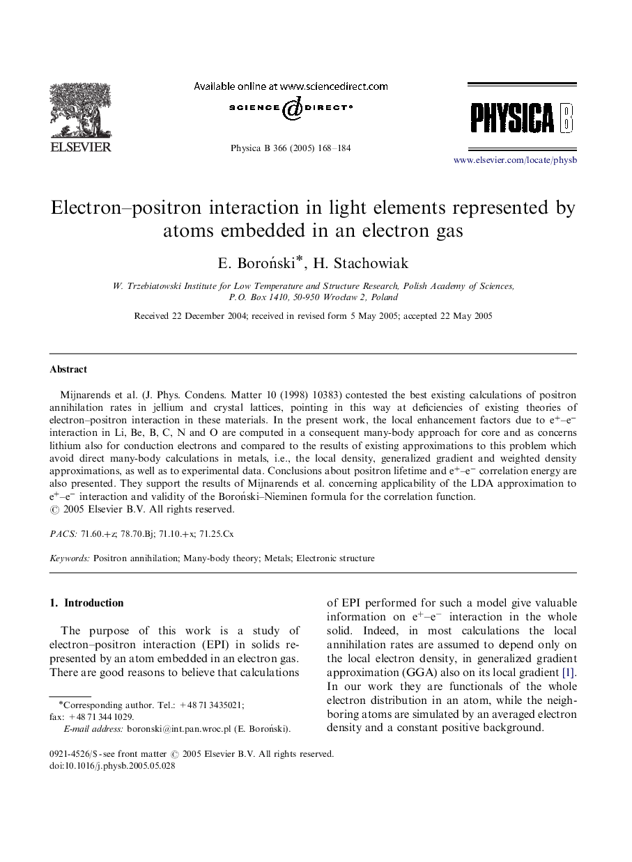 Electron-positron interaction in light elements represented by atoms embedded in an electron gas