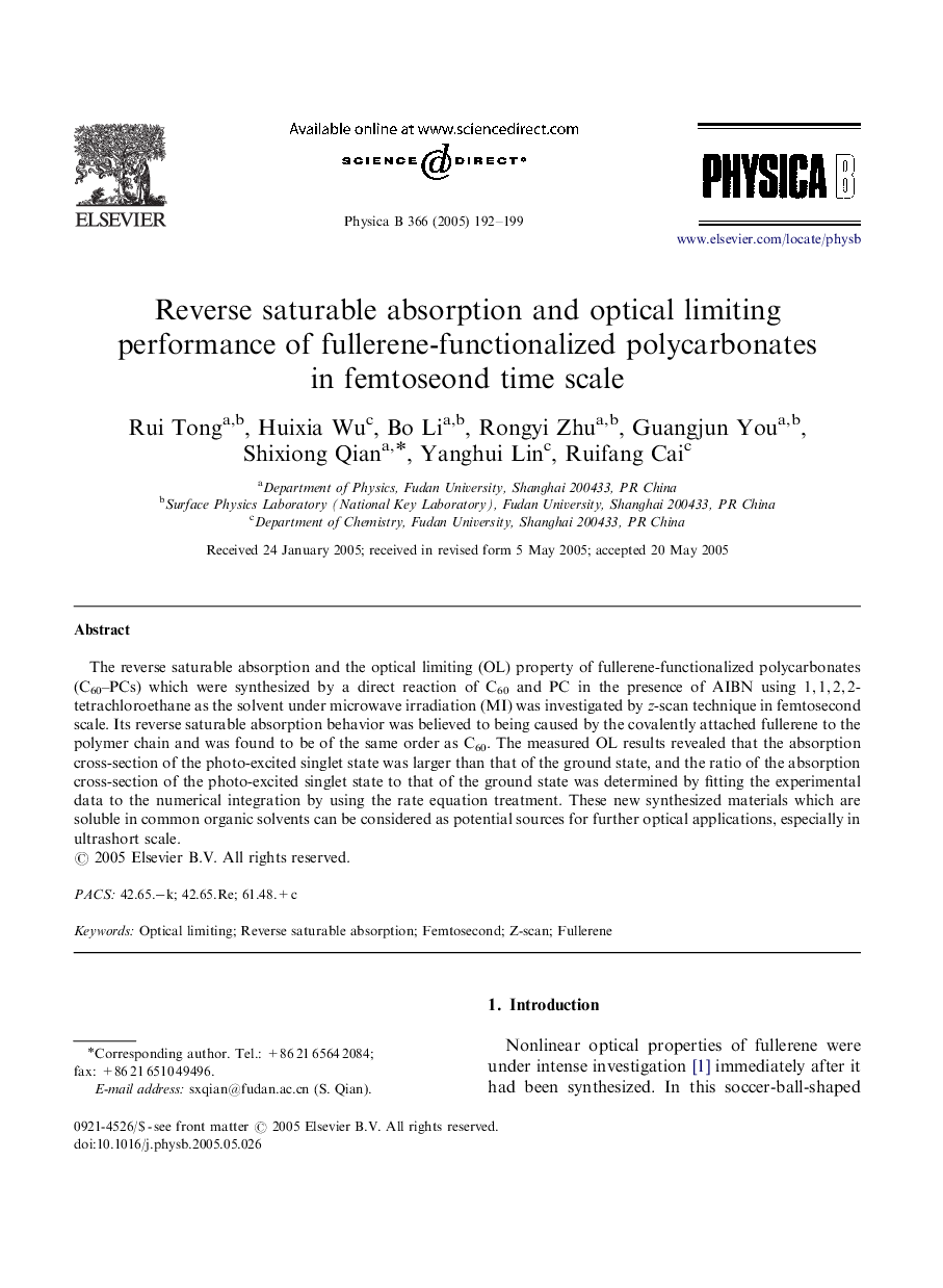 Reverse saturable absorption and optical limiting performance of fullerene-functionalized polycarbonates in femtoseond time scale