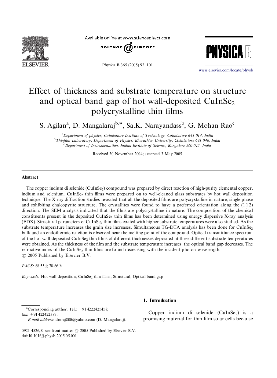 Effect of thickness and substrate temperature on structure and optical band gap of hot wall-deposited CuInSe2 polycrystalline thin films