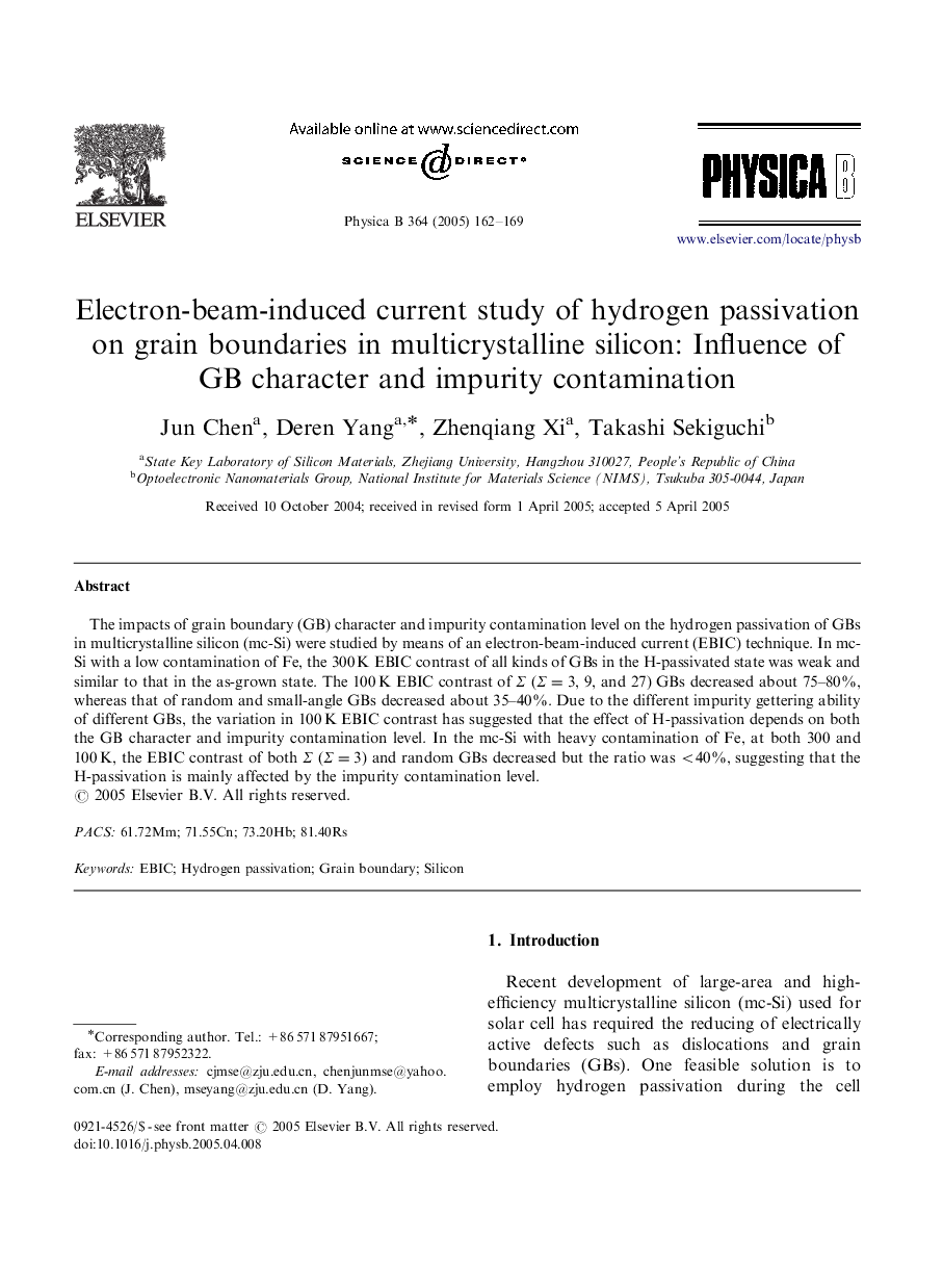 Electron-beam-induced current study of hydrogen passivation on grain boundaries in multicrystalline silicon: Influence of GB character and impurity contamination