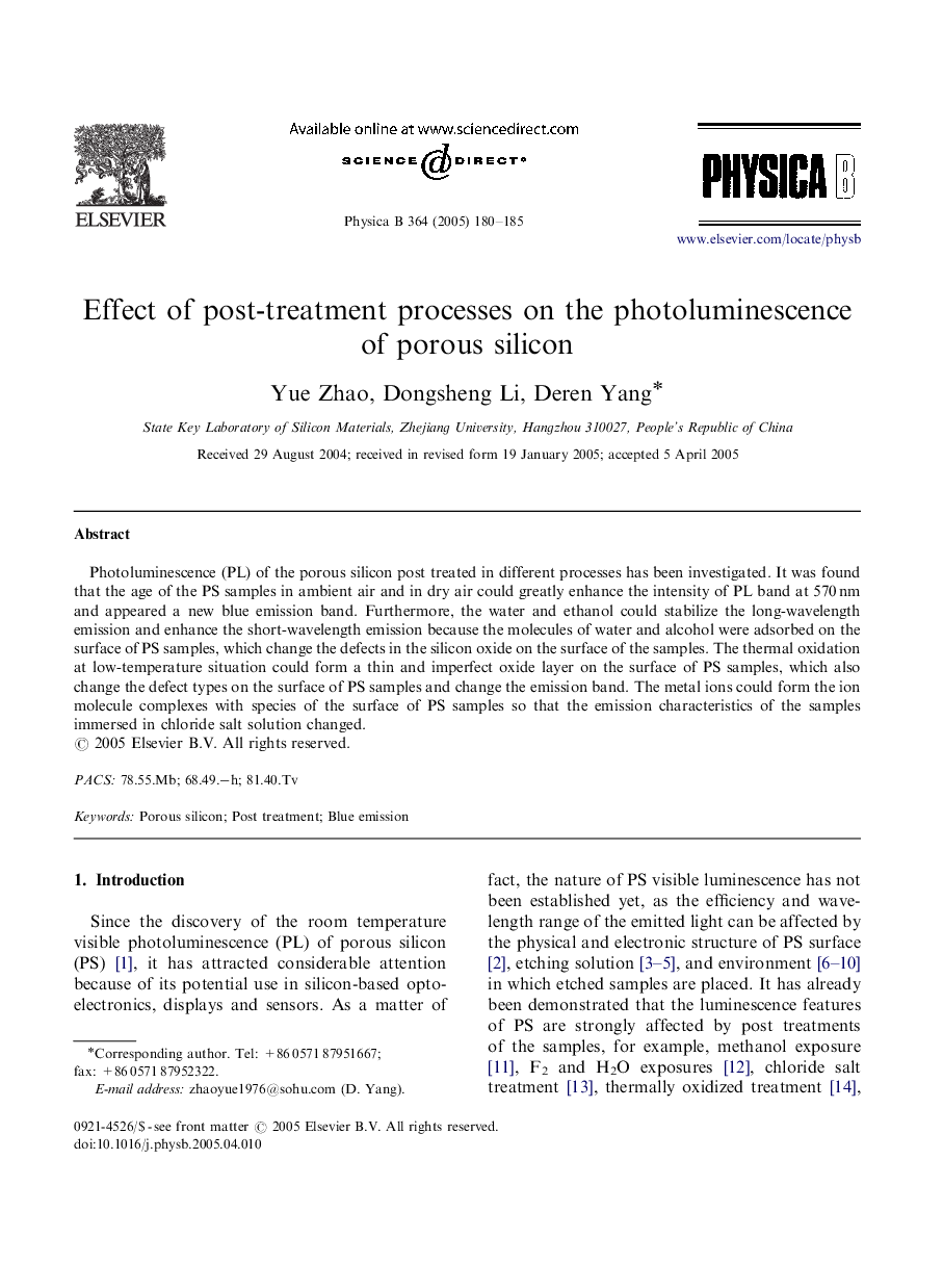 Effect of post-treatment processes on the photoluminescence of porous silicon