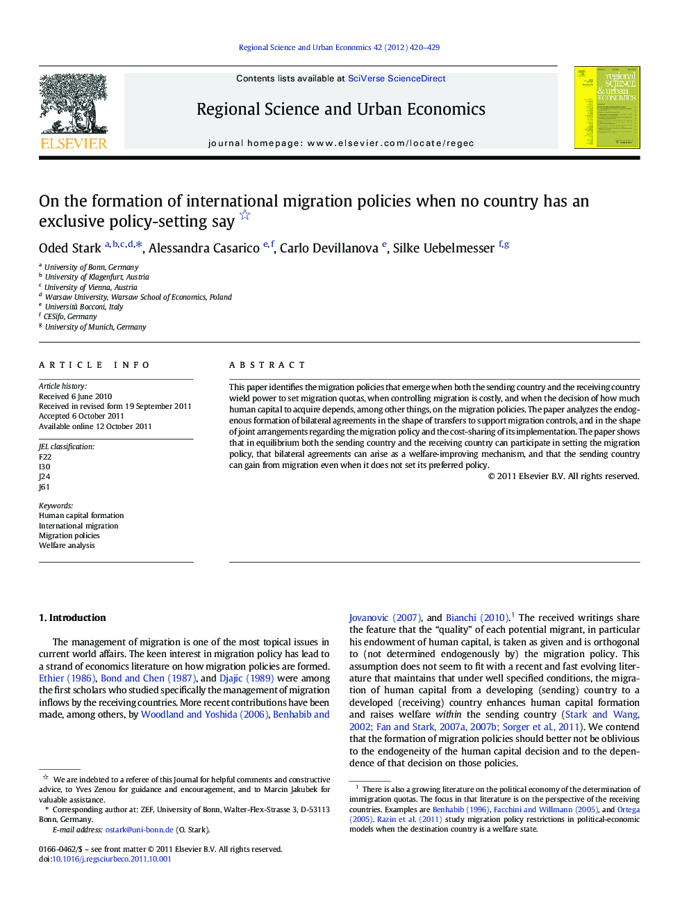 On the formation of international migration policies when no country has an exclusive policy-setting say 