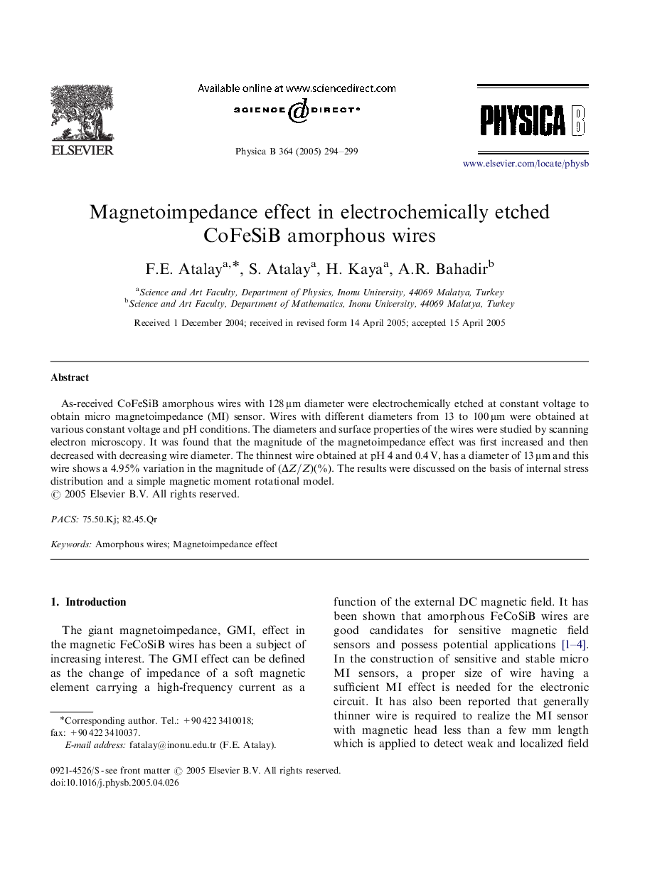 Magnetoimpedance effect in electrochemically etched CoFeSiB amorphous wires