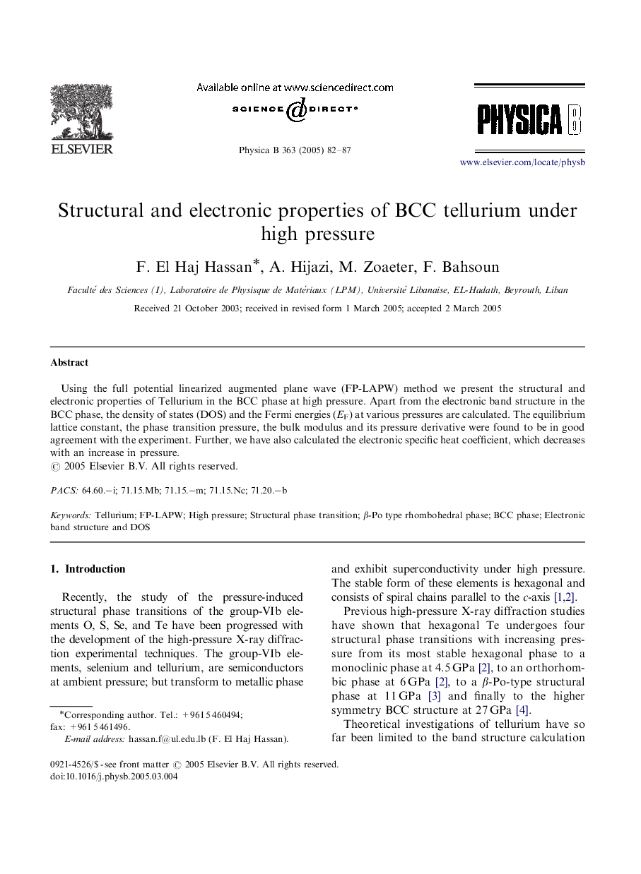 Structural and electronic properties of BCC tellurium under high pressure